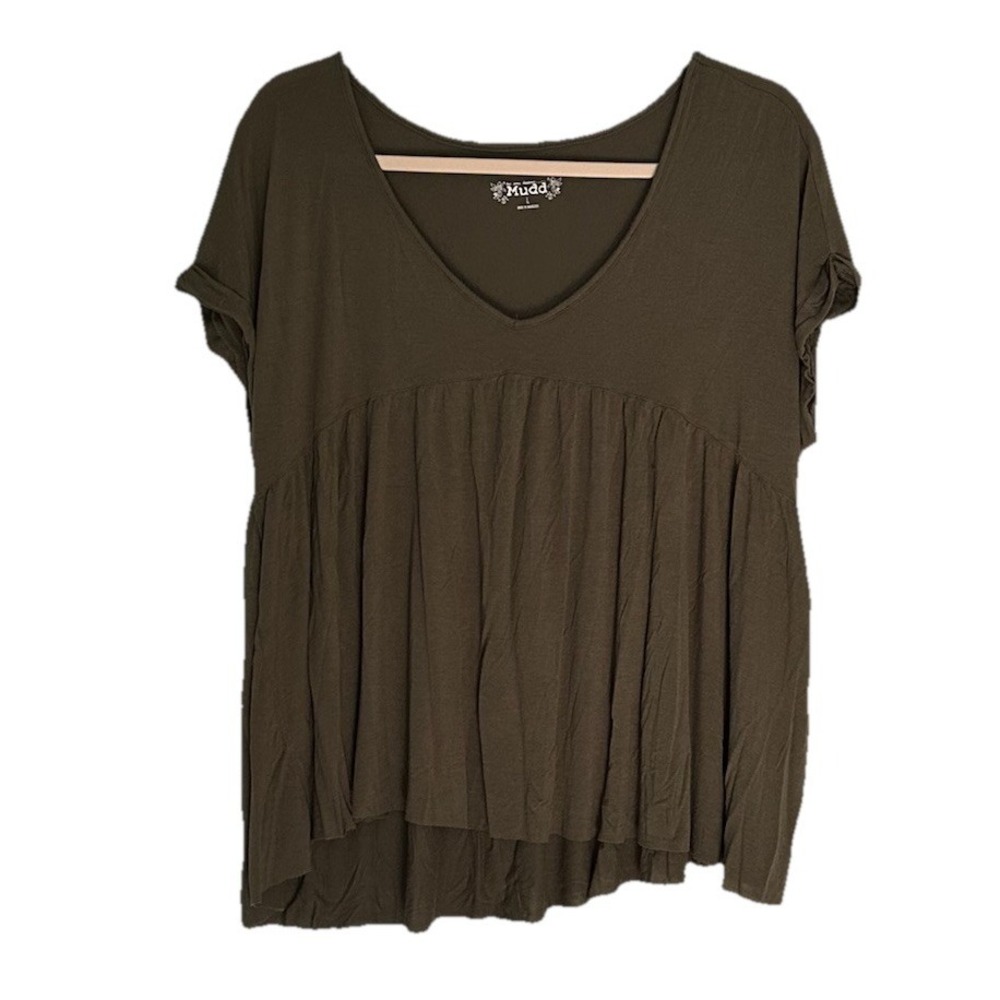 Y2K Vintage Mudd Babydoll Top Womens Sz Large Pullover Olive Green Empire Waist